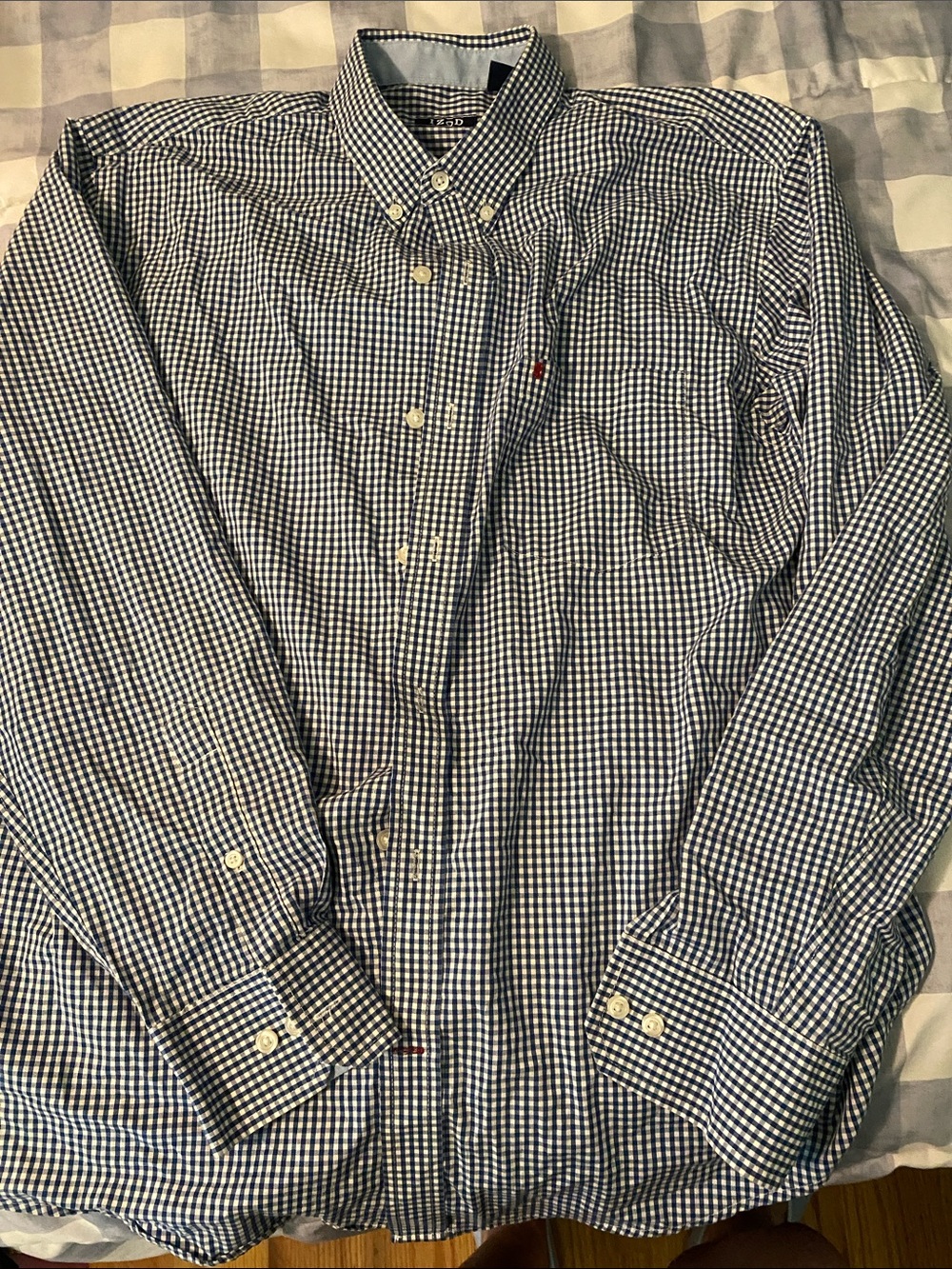 Izod Blue and White Gingham Button-Down Shirt